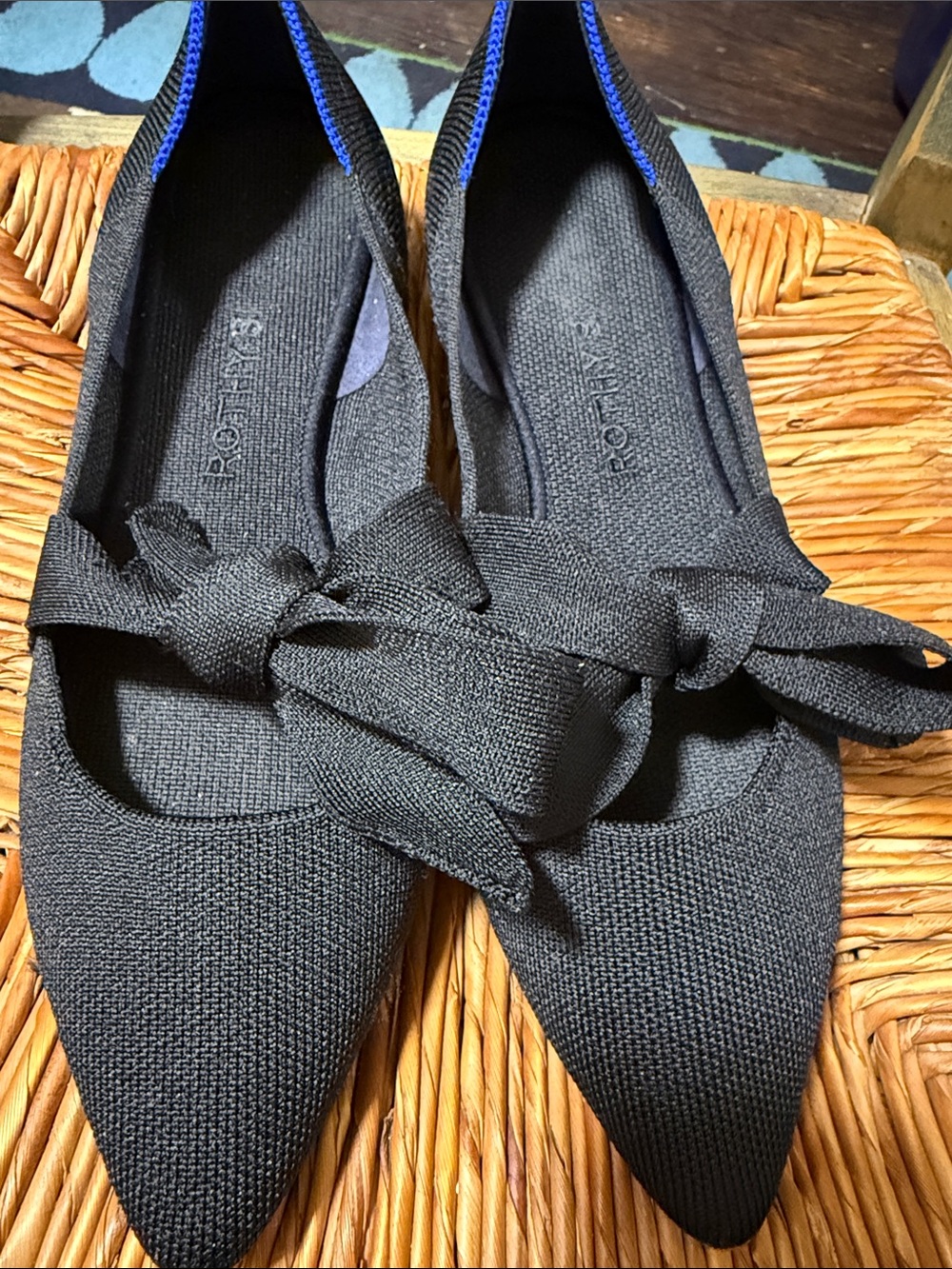 Rothy's Black Pointed Bow Flats